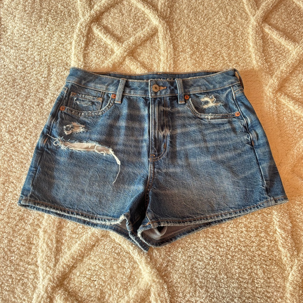 American Eagle Ripped Denim Mom Shorts